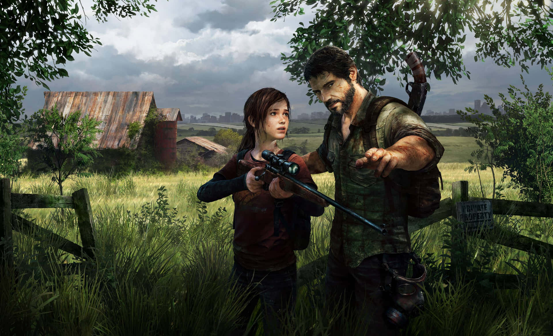 Ellie and Joel traversing the post-apocalyptic world in The Last of Us.