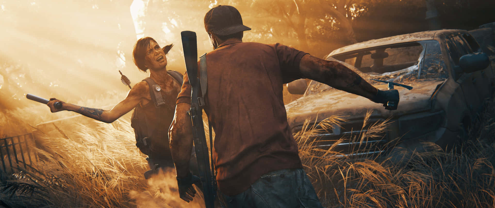 Joel and Ellie exploring the post-apocalyptic world of The Last of Us