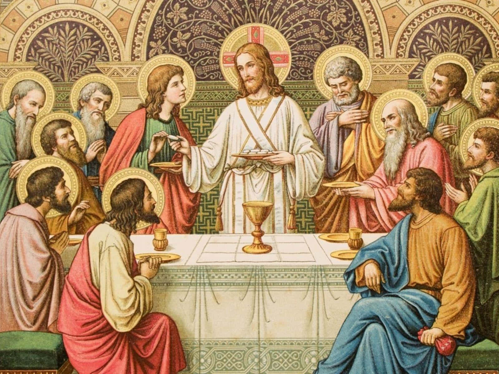 Caption: The Last Supper - Masterpiece by Leonardo da Vinci Wallpaper