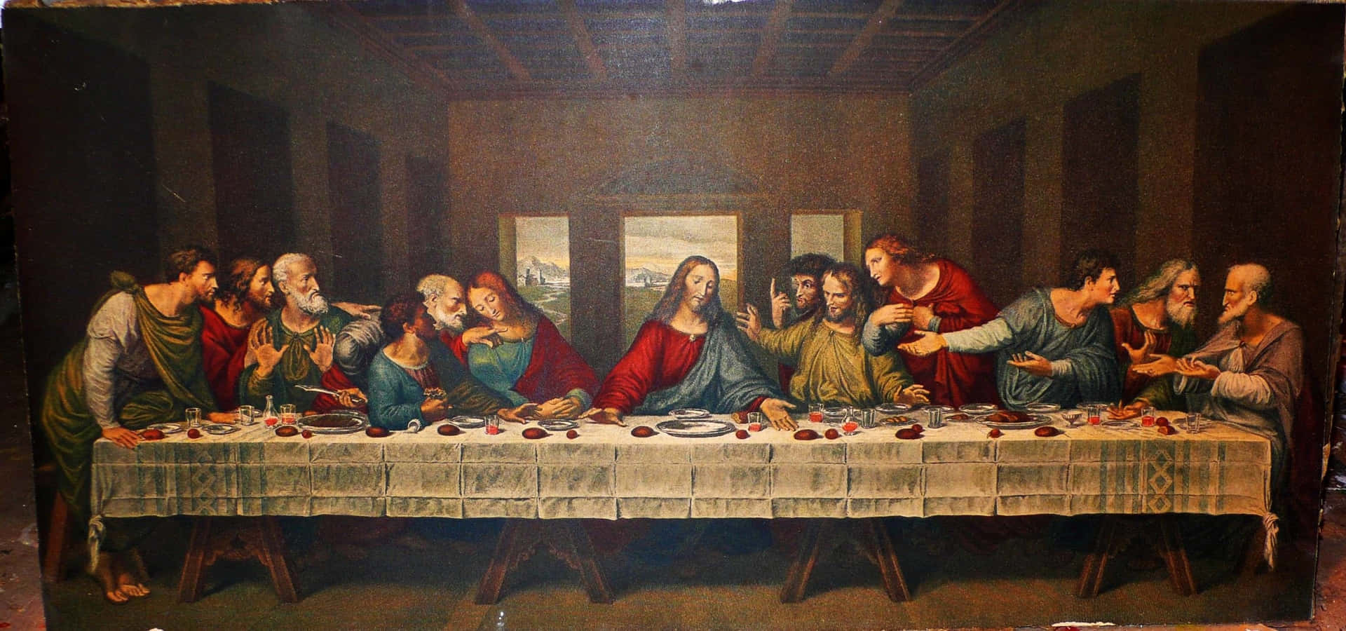 The Iconic Last Supper painting by Leonardo da Vinci Wallpaper