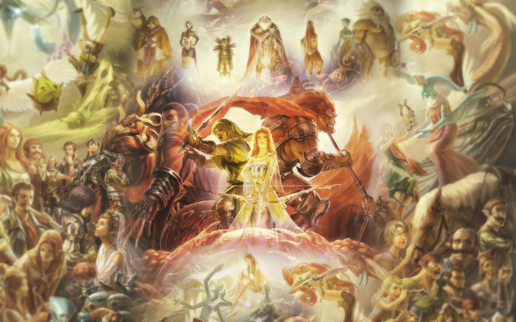 Iconic The Legend of Zelda Characters in Action Wallpaper