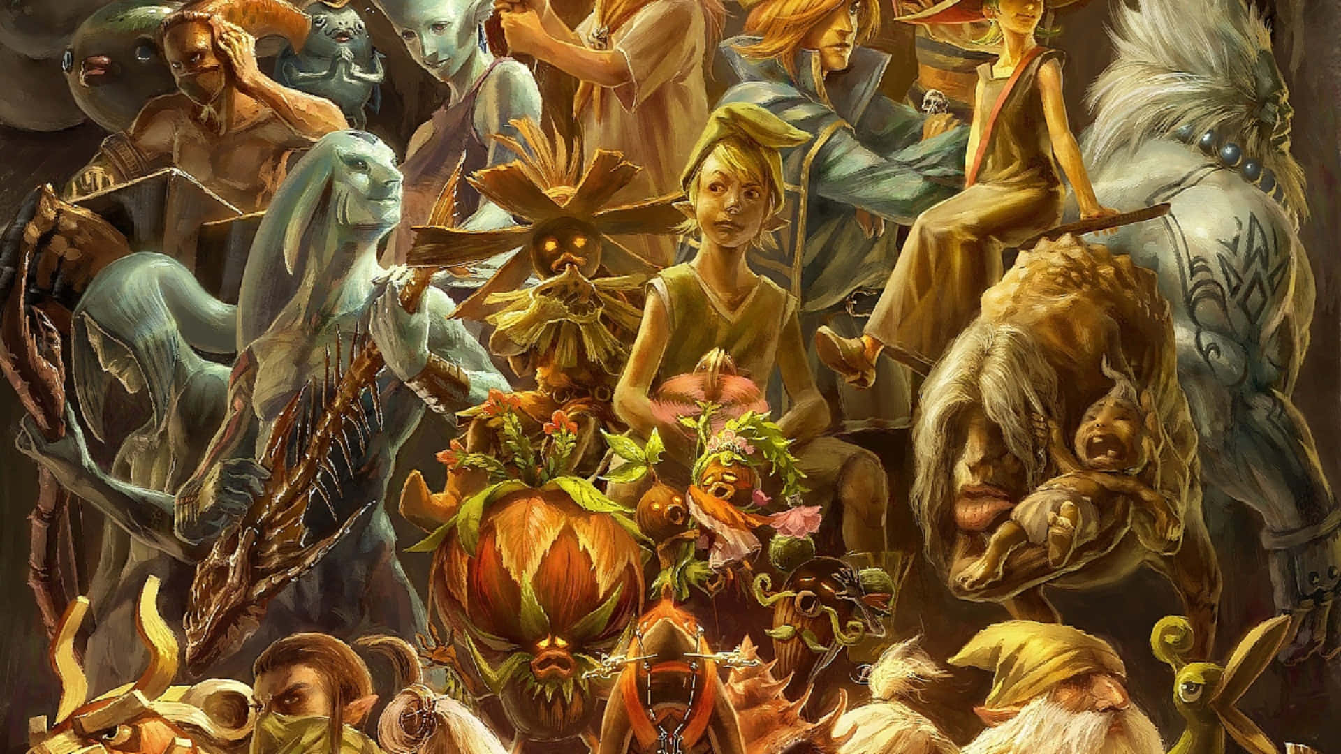 Captionpersonajes De The Legend Of Zelda: Una Reunión De Héroes Y Aliados Fondo de pantalla