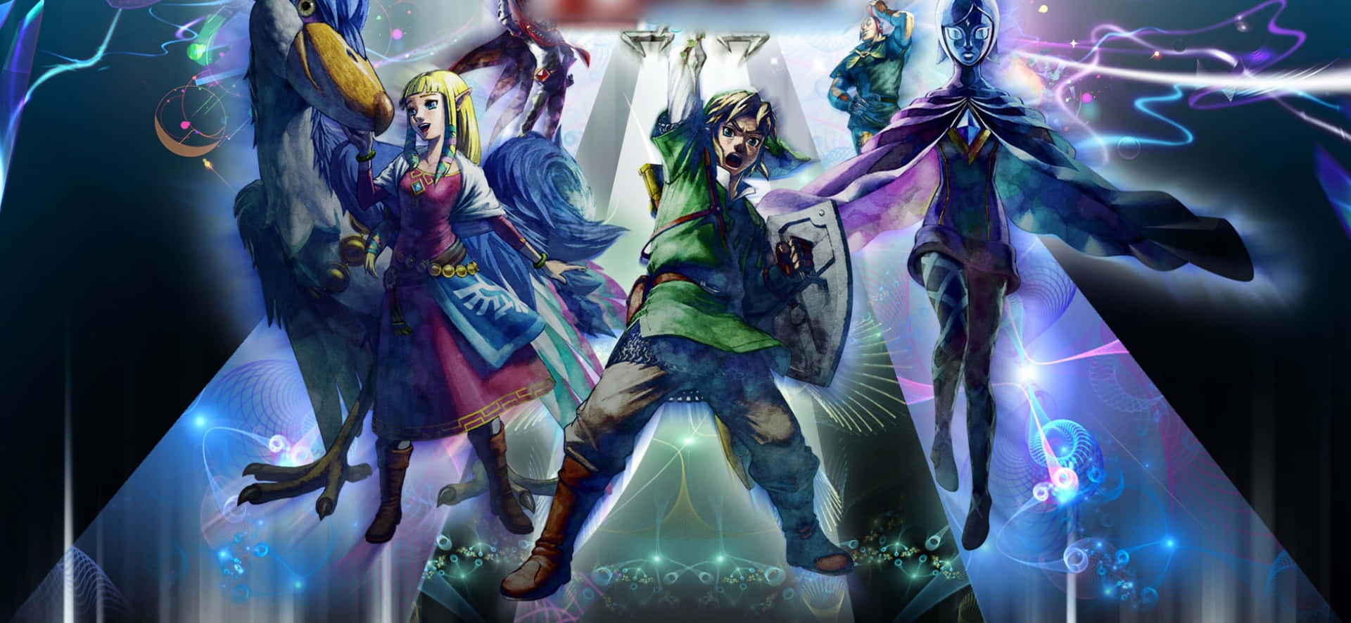 The Legend of Zelda Characters in a Group Illustration Wallpaper