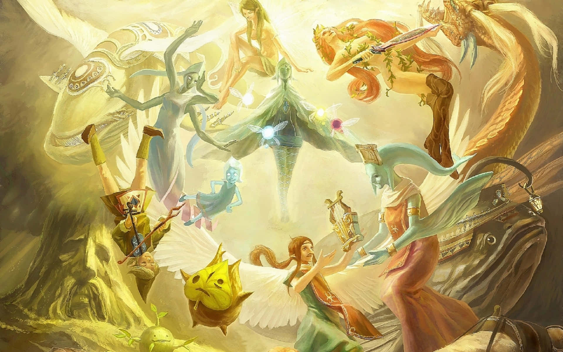 Epic gathering of The Legend of Zelda characters in stunning artwork Wallpaper