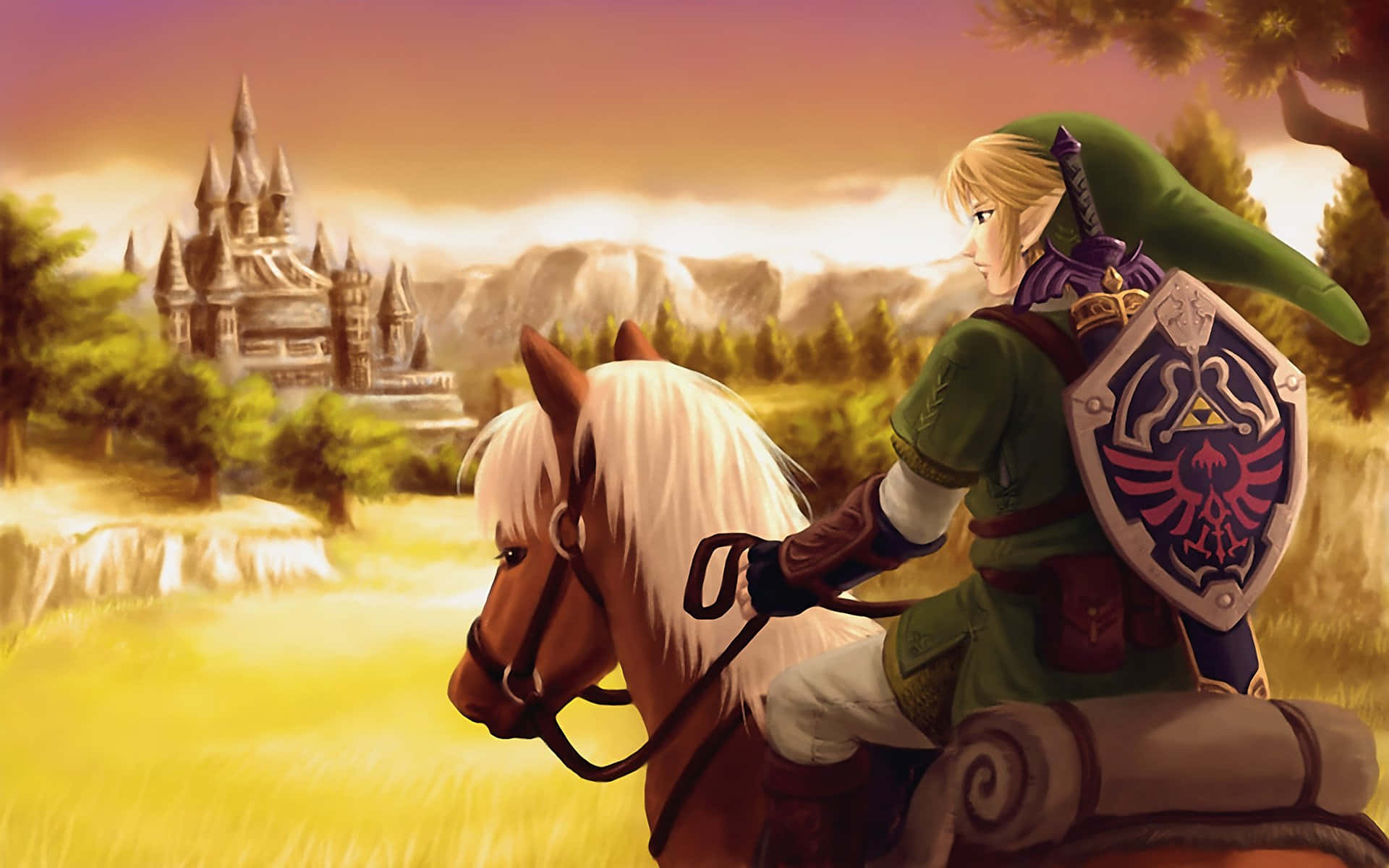 Link and Epona gallop through the forest in The Legend of Zelda Wallpaper