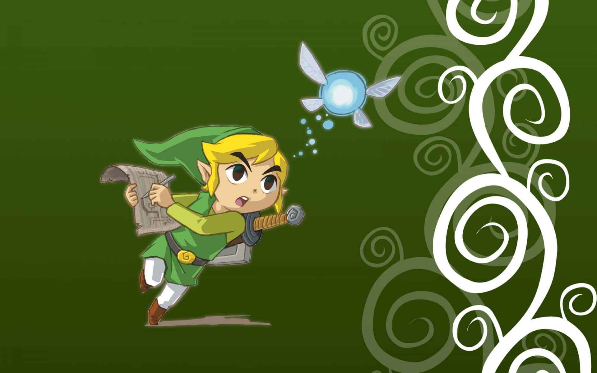 Navi the Fairy Guiding Link in The Legend of Zelda Wallpaper