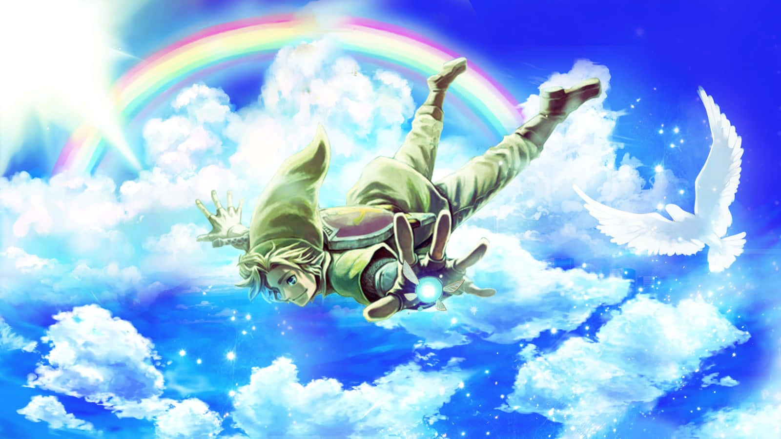 Link and Zelda flying together in Skyward Sword Wallpaper