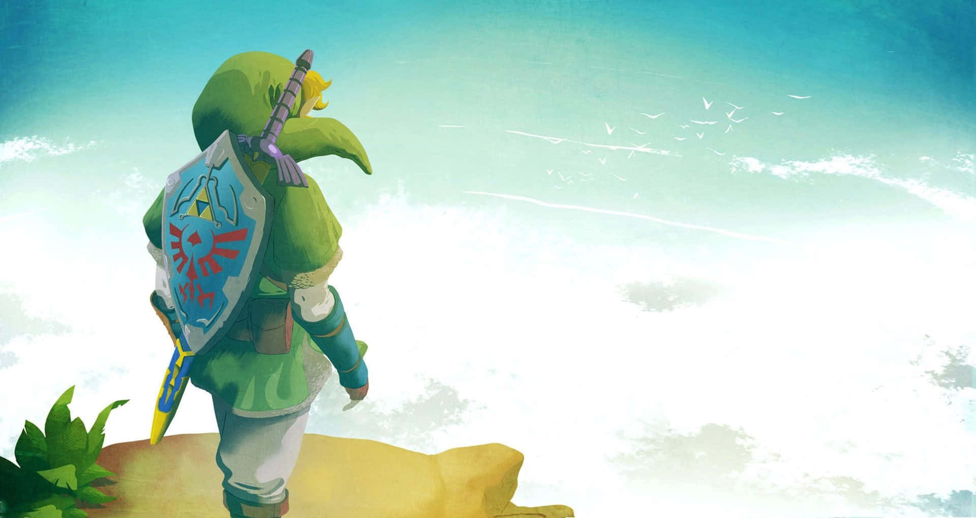 Laleyenda De Zelda: Skyward Sword - Link Y Zelda En Medio De Un Paisaje Impresionante. Fondo de pantalla