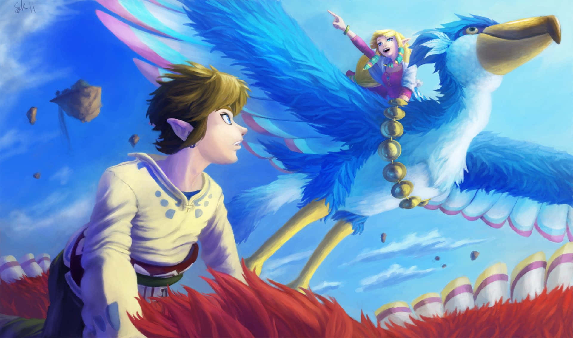 Link and his Loftwing soaring the skies in The Legend of Zelda: Skyward Sword Wallpaper