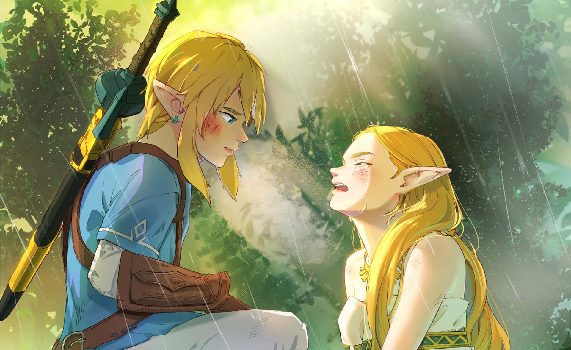 Link and Zelda Cross Paths, in The Legend Of Zelda: Tears of The Kingdom Wallpaper