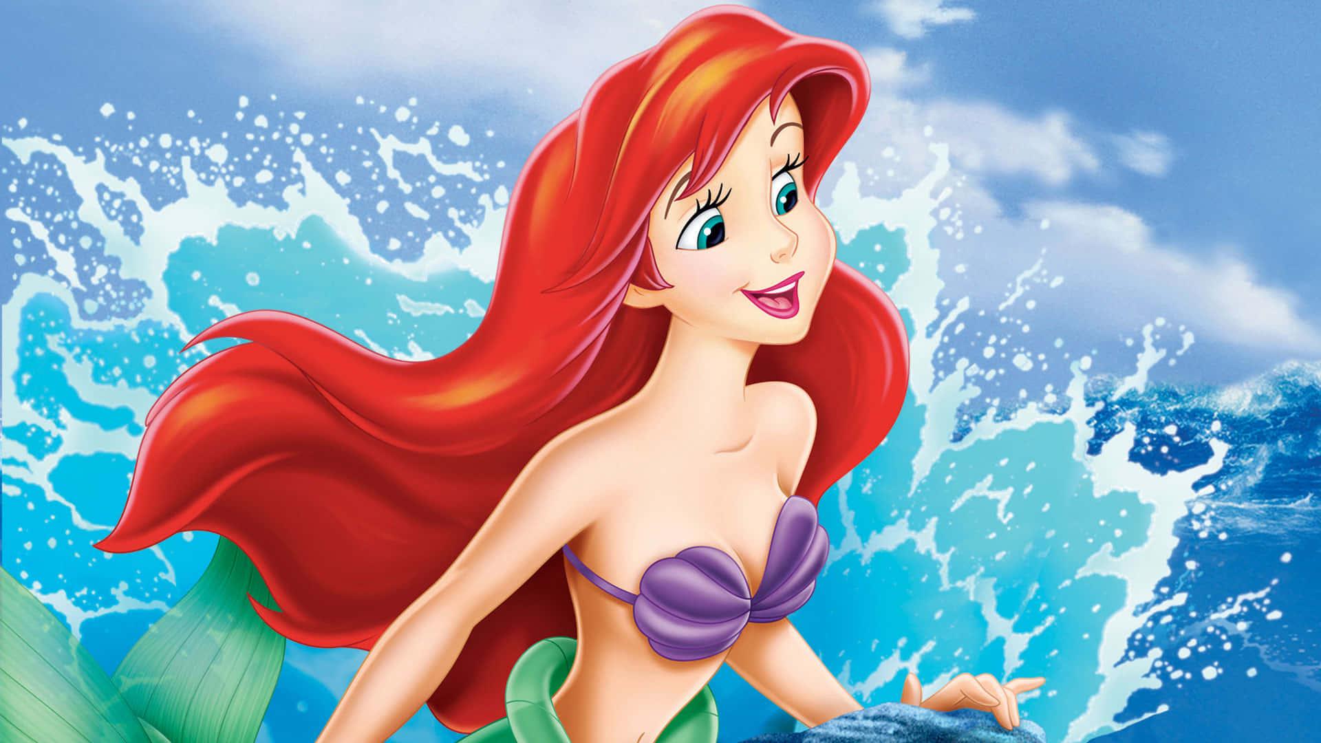 Ariel and Flounder on a beach