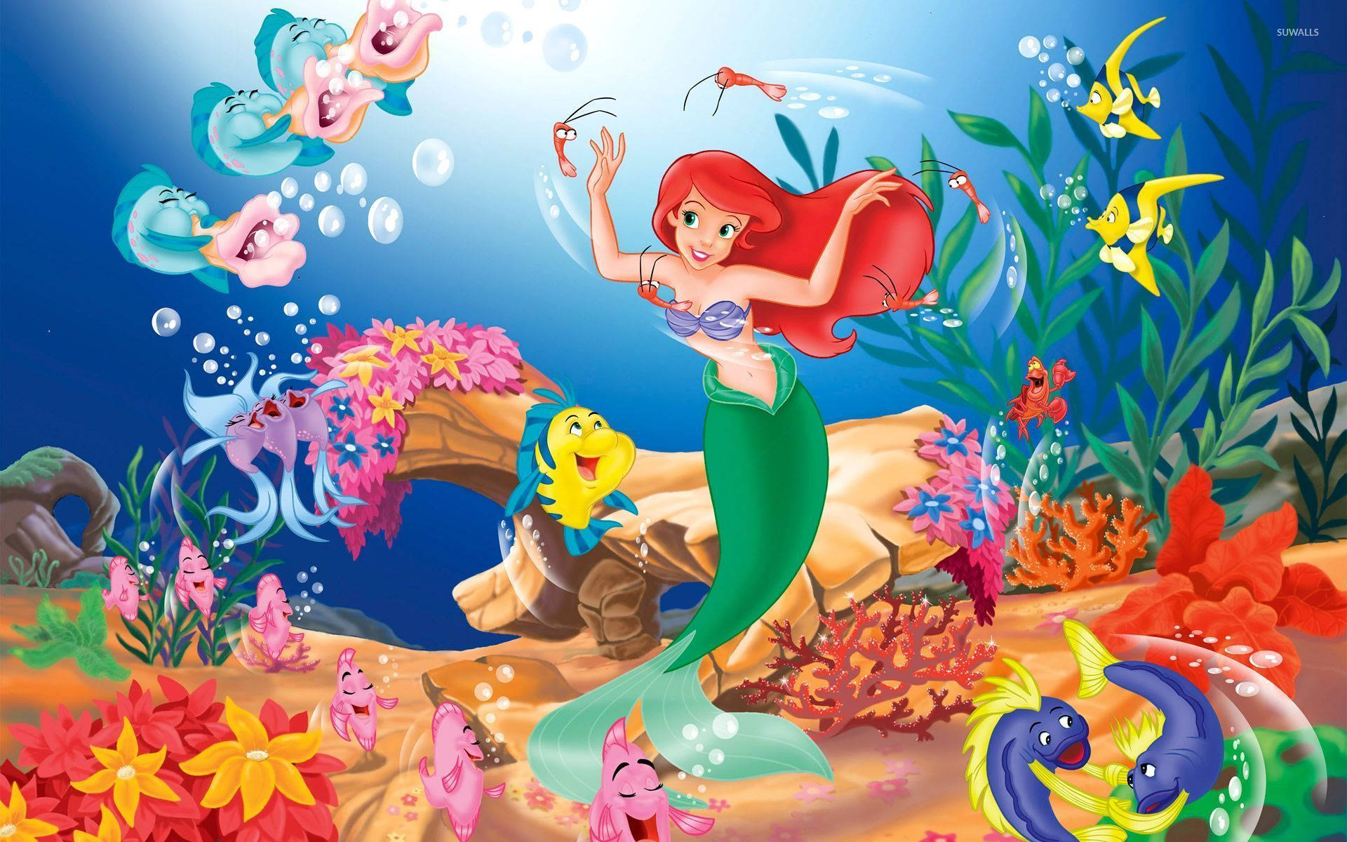 Swim and Play with Ariel, Flounder and Sebastian Wallpaper