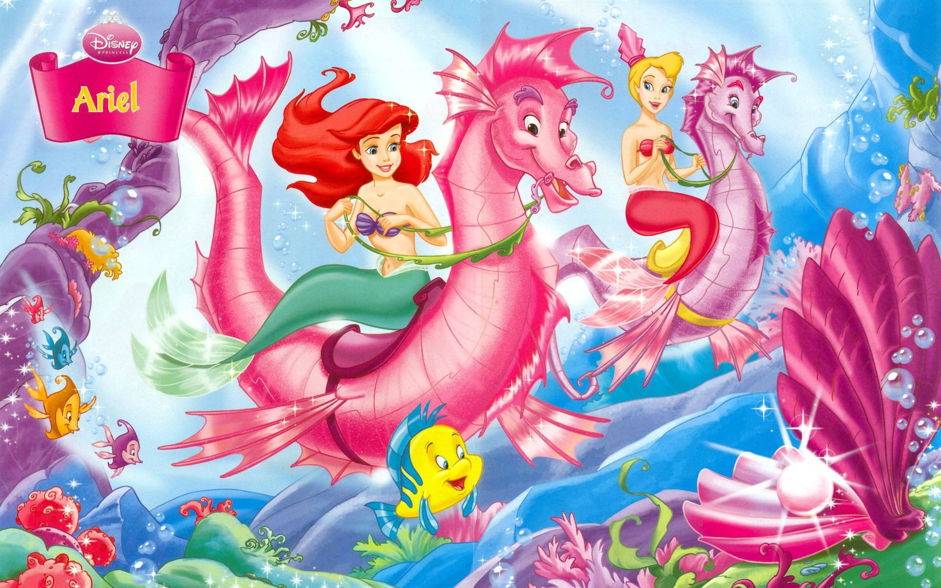 The Little Mermaid And Seahorses Wallpaper