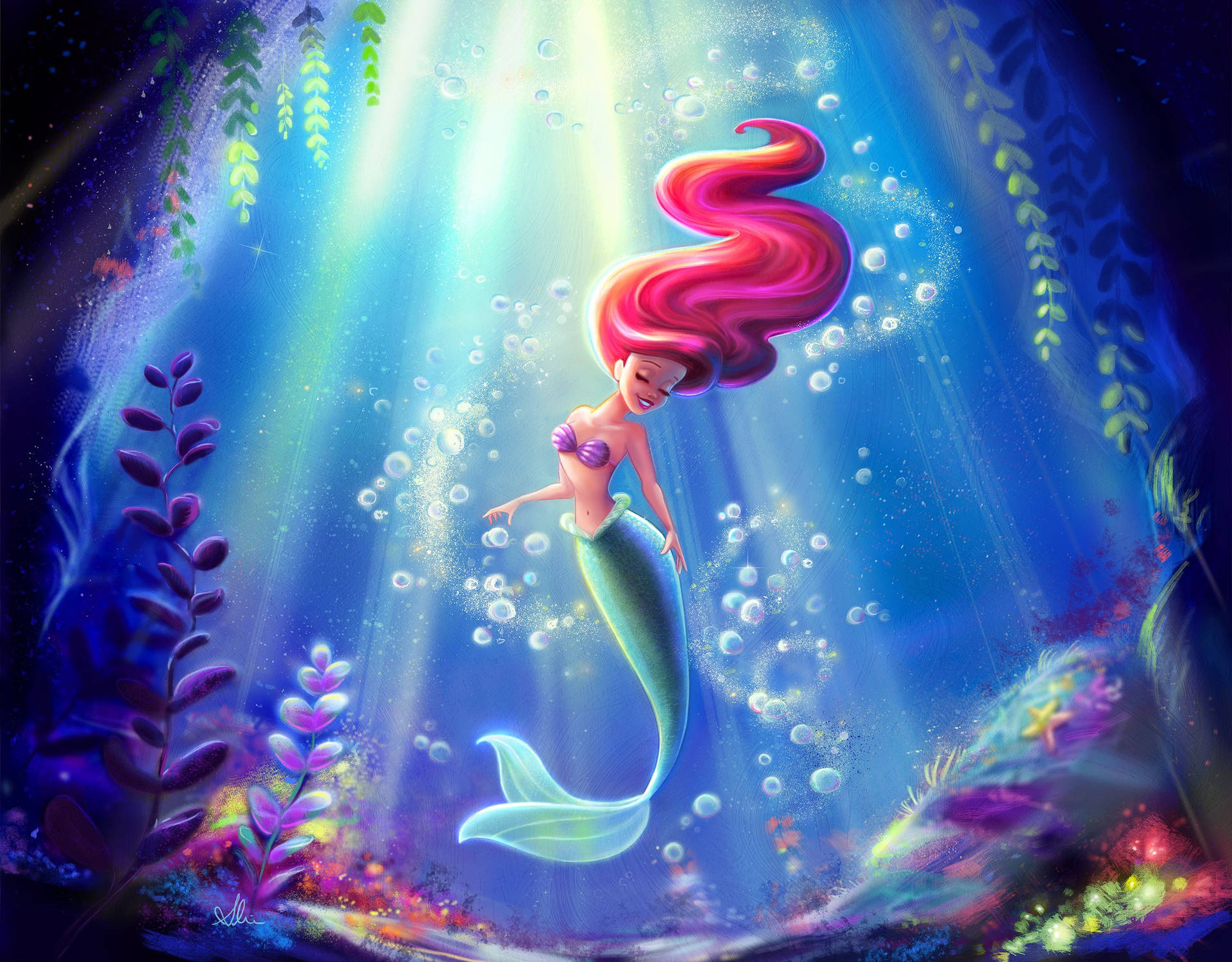 Ariel, The Little Mermaid, dances under the sea Wallpaper