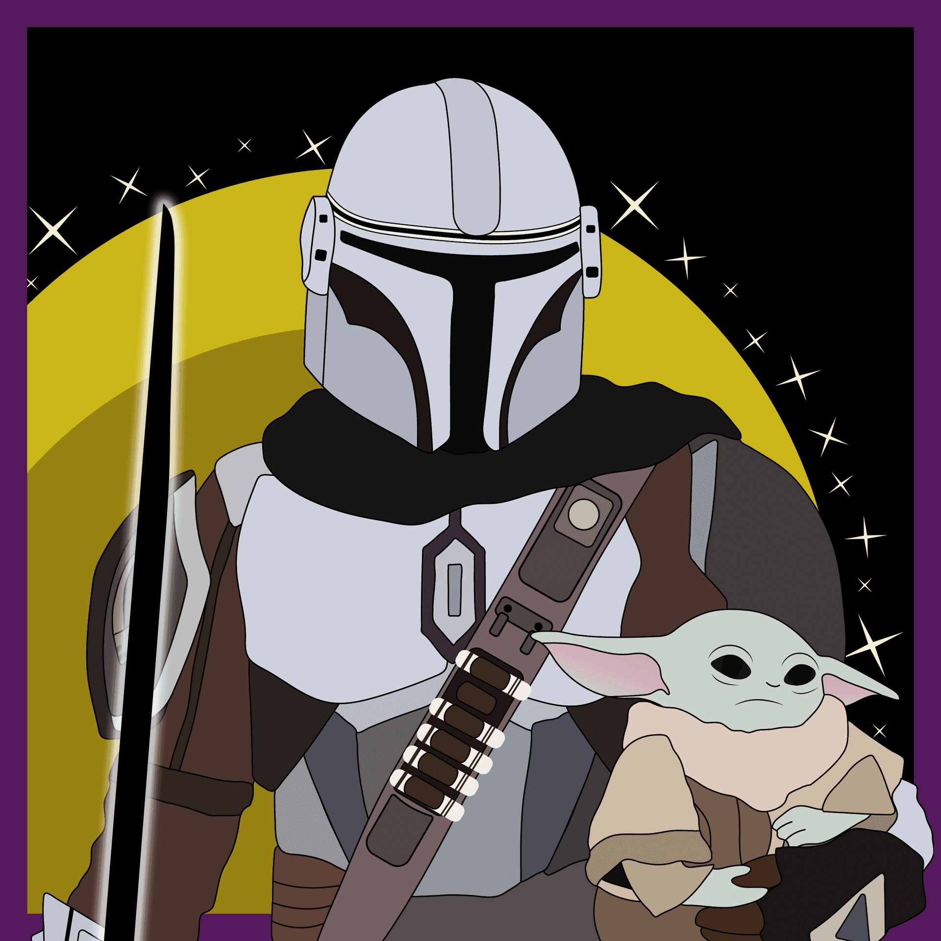 The Mandalorian In Action Against The Galactic Landscape