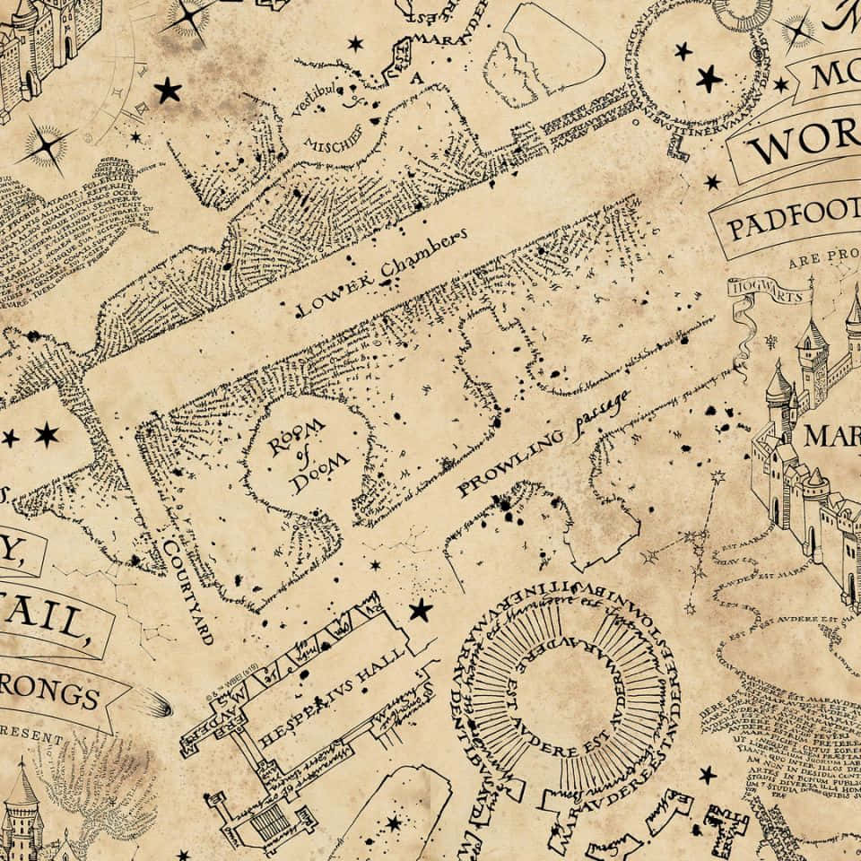 Learn the secrets of Hogwarts with The Marauder's Map Wallpaper
