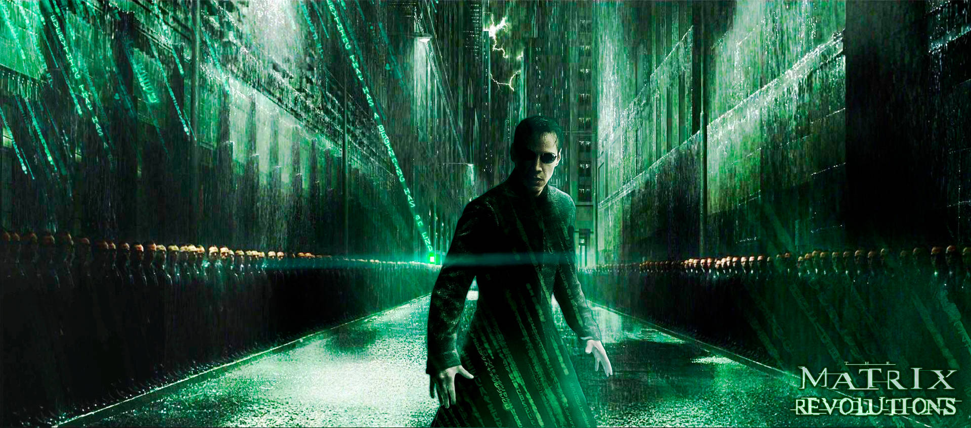 Image  Neo standing on Green Street in 'The Matrix Revolutions' Wallpaper