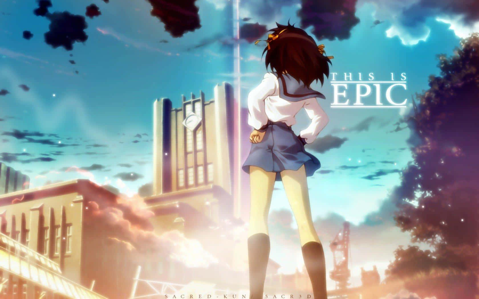 The Melancholy of Haruhi Suzumiya Characters in Action Wallpaper