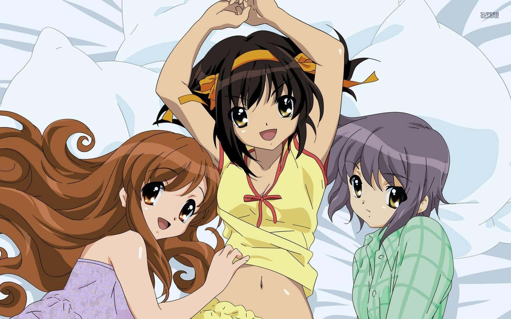 Intriguing Characters from The Melancholy of Haruhi Suzumiya Wallpaper