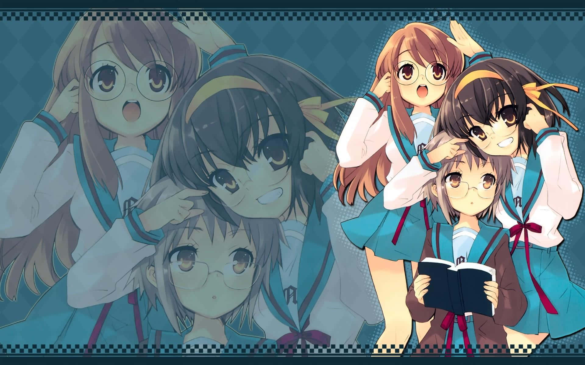 The lively and energetic Haruhi Suzumiya in her iconic school uniform Wallpaper