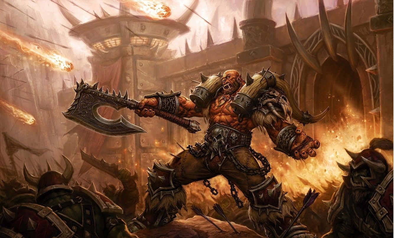 The Mighty Garrosh Hellscream Unleashing Fury In Battle Wallpaper