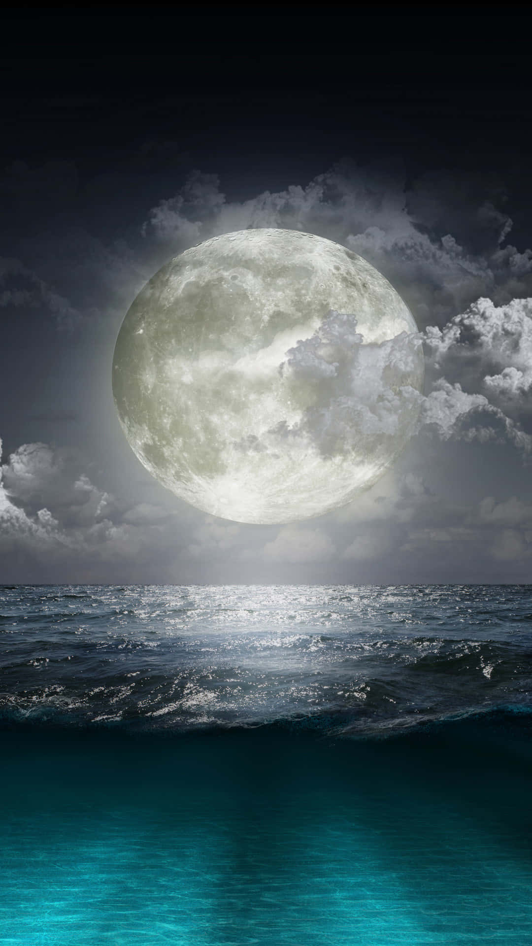 Laluna Con Onde Oceaniche Per Iphone. Sfondo