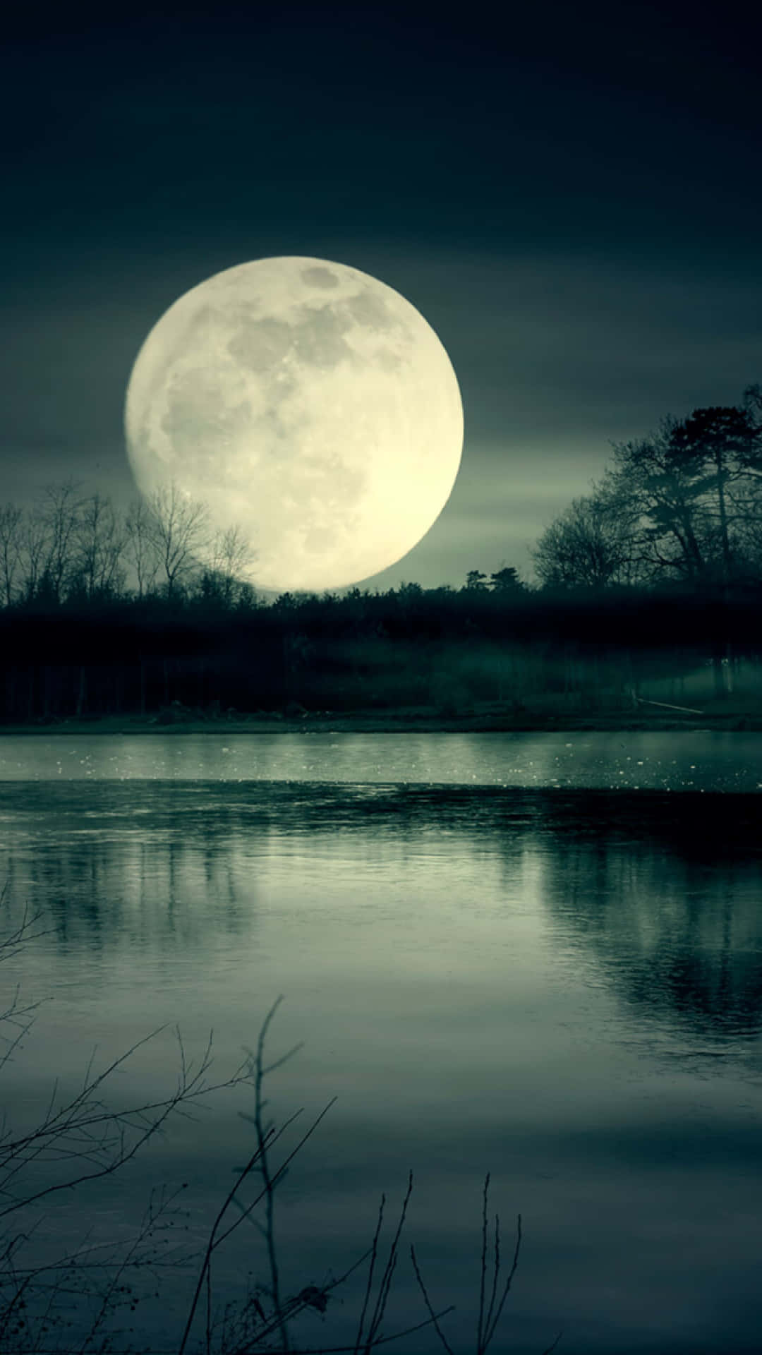 The Moon On Lake iPhone Wallpaper