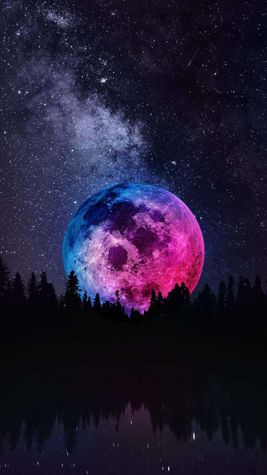 The Moon In Pink And Blue iPhone Wallpaper