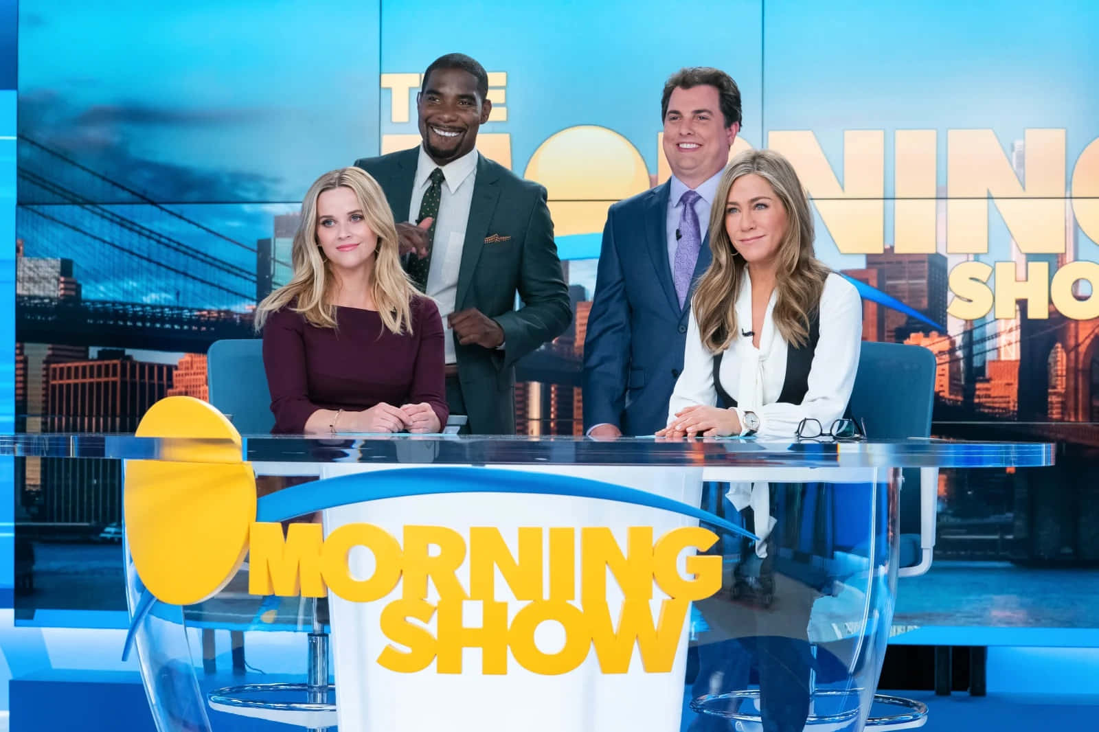The Morning Show Cast At Desk Wallpaper