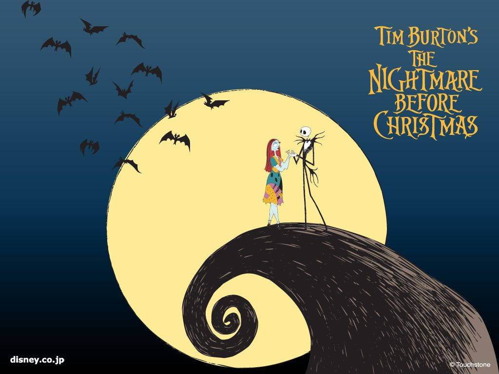 Jack and Sally Show Their Love in the Nightmare Before Christmas Wallpaper