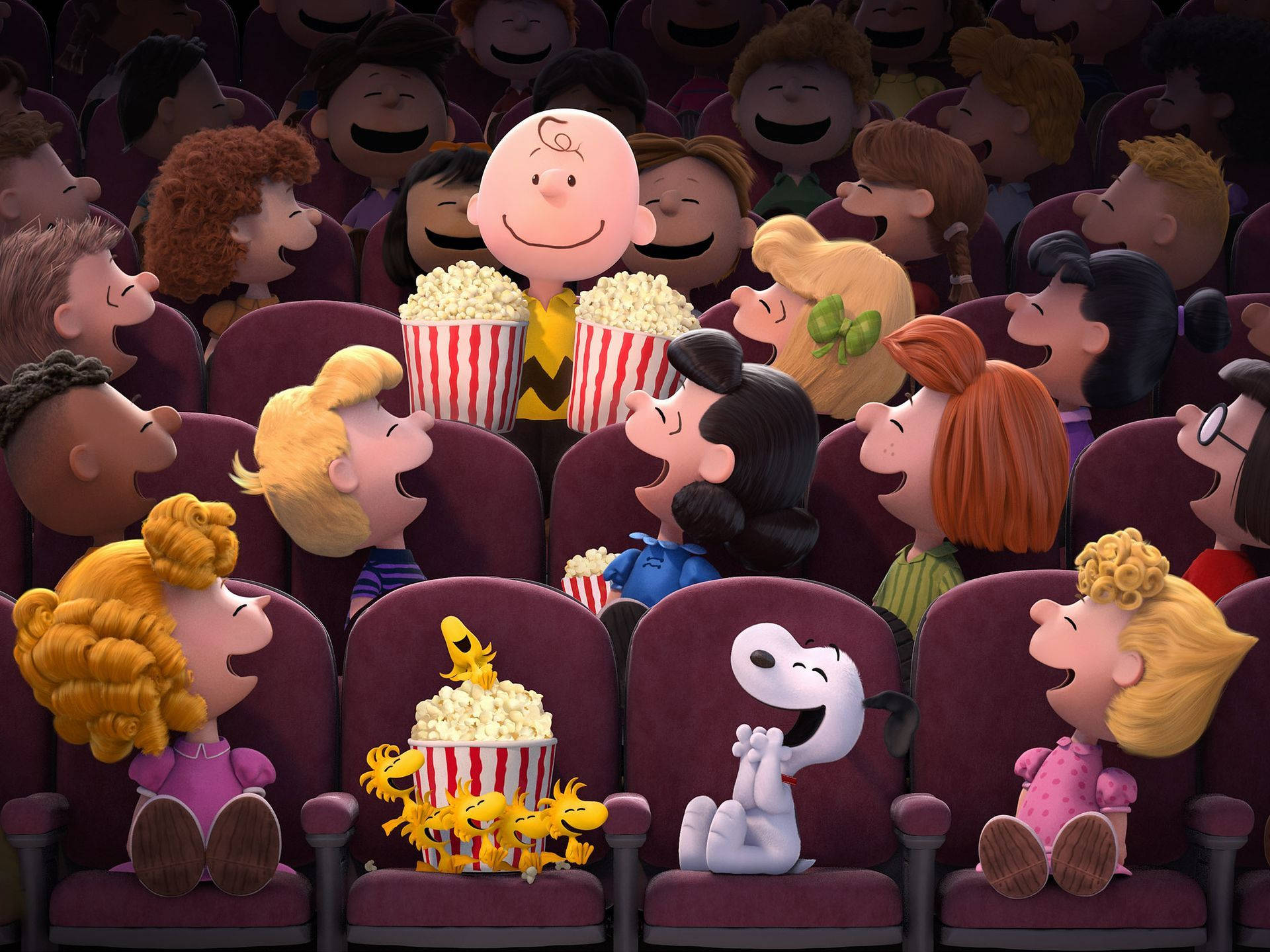 Lospersonajes De La Película De Snoopy En Un Teatro Fondo de pantalla