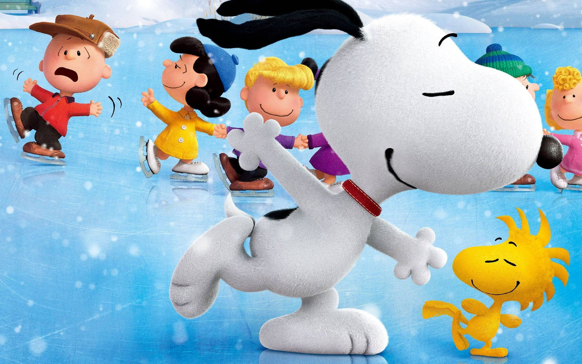 Ospersonagens Do Filme Snoopy E Charlie Brown Patinando No Gelo. Papel de Parede