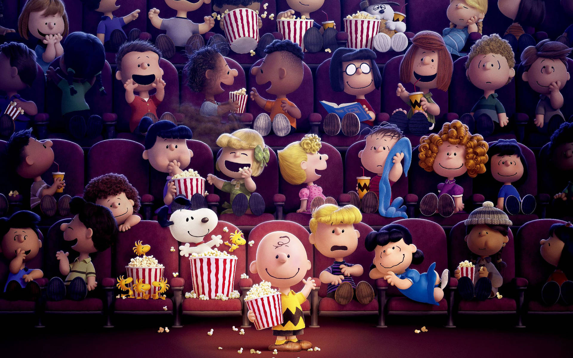 Lapelícula De Peanuts En Un Teatro Repleto De Emoción. Fondo de pantalla
