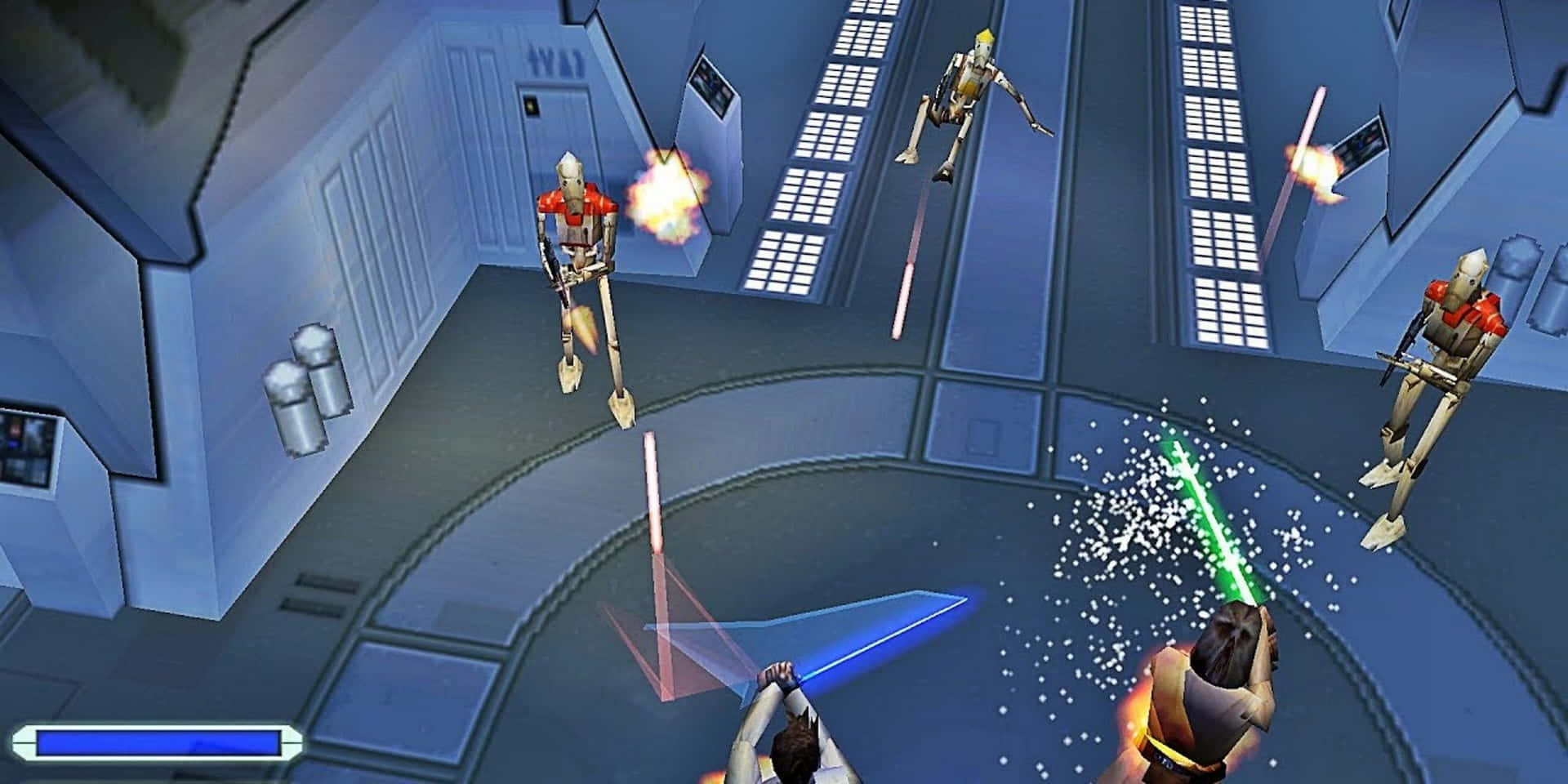 Qui-Gon Jinn and Obi-Wan Kenobi bravely face the battle in Star Wars Episode I: The Phantom Menace Wallpaper