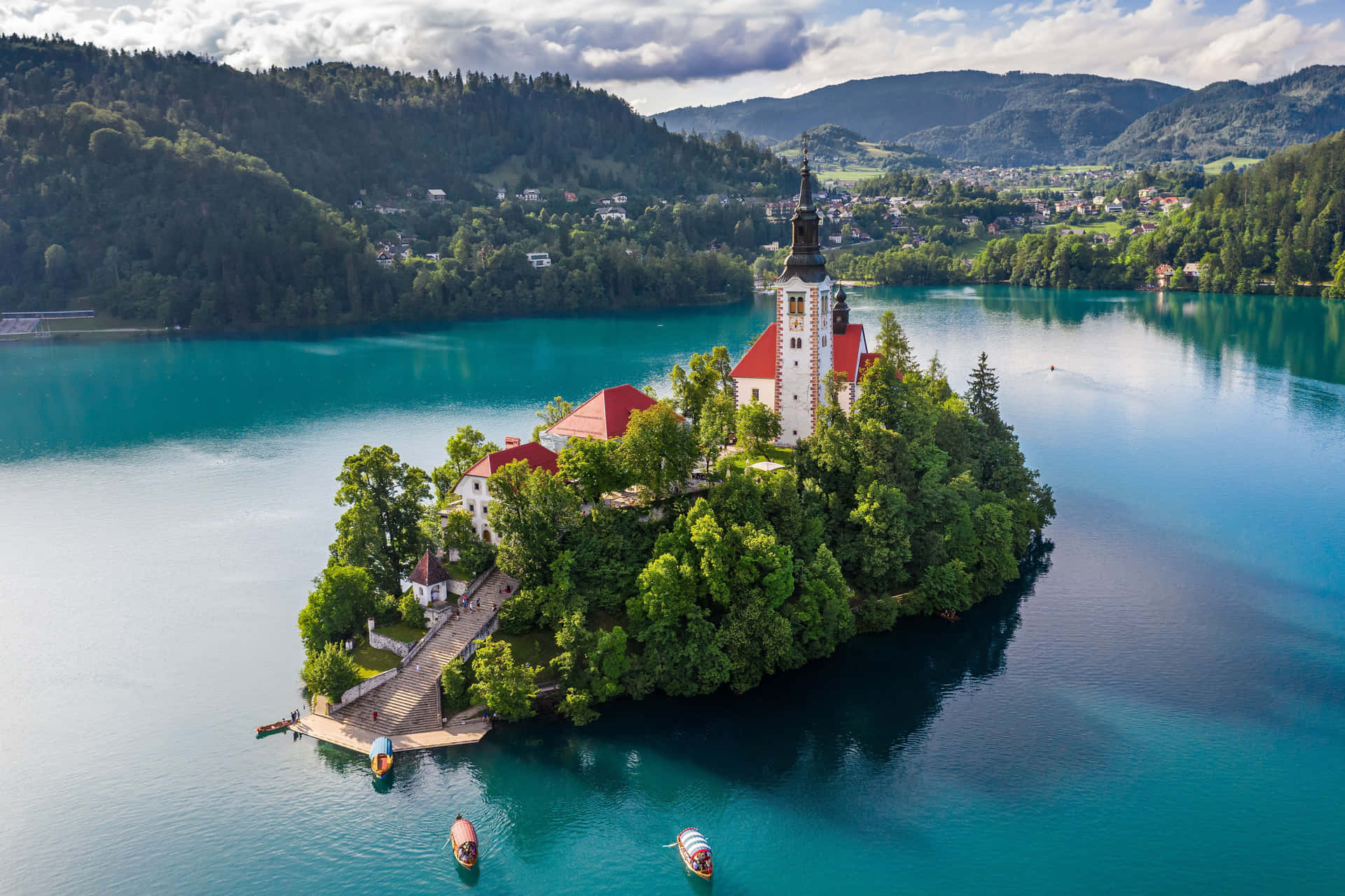 "Stunning View of The Pilgrimage Church on Bled Island in Lake Bled, Slovenia" Wallpaper