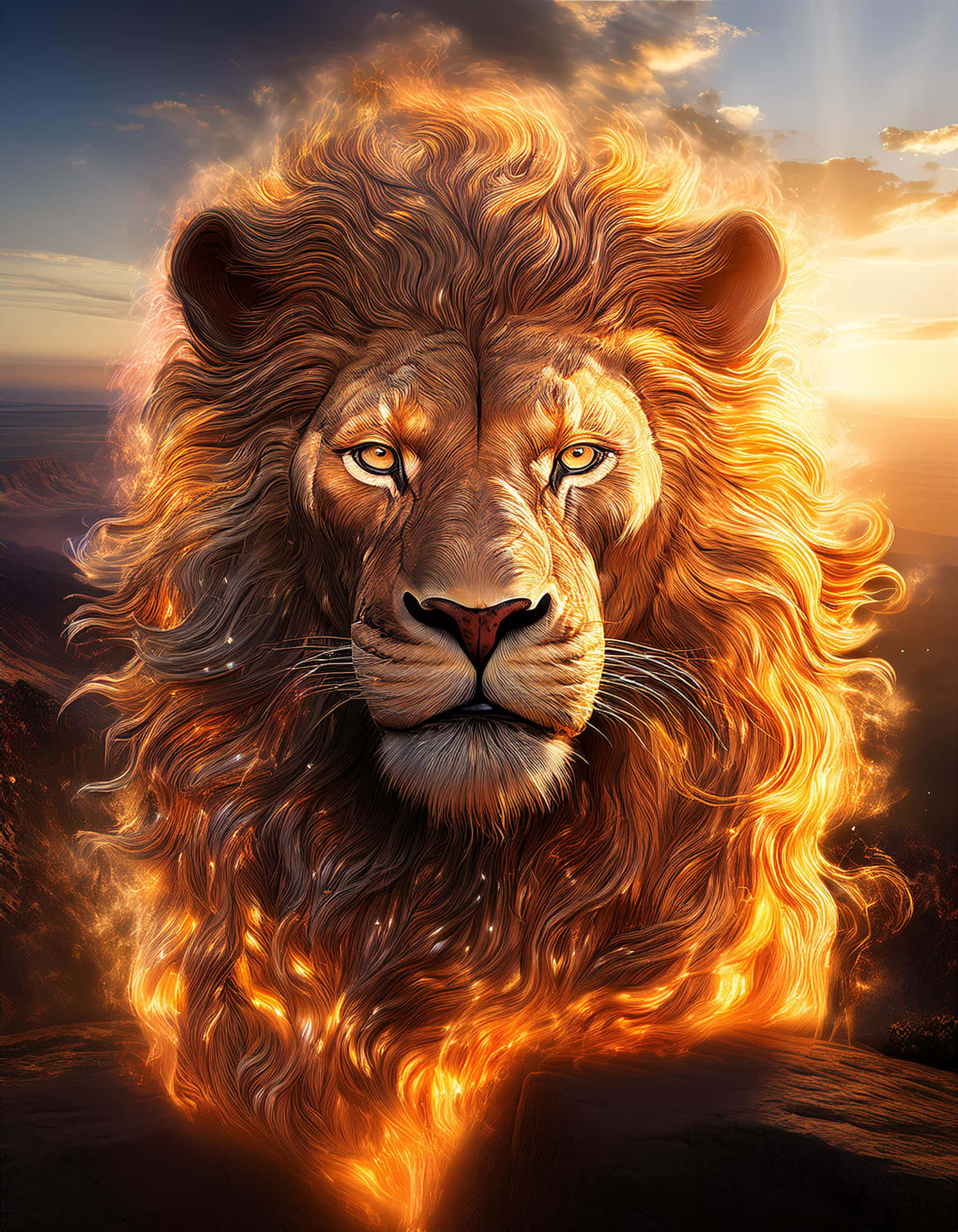 The Power Of The Fiery Mane Lion Wallpaper