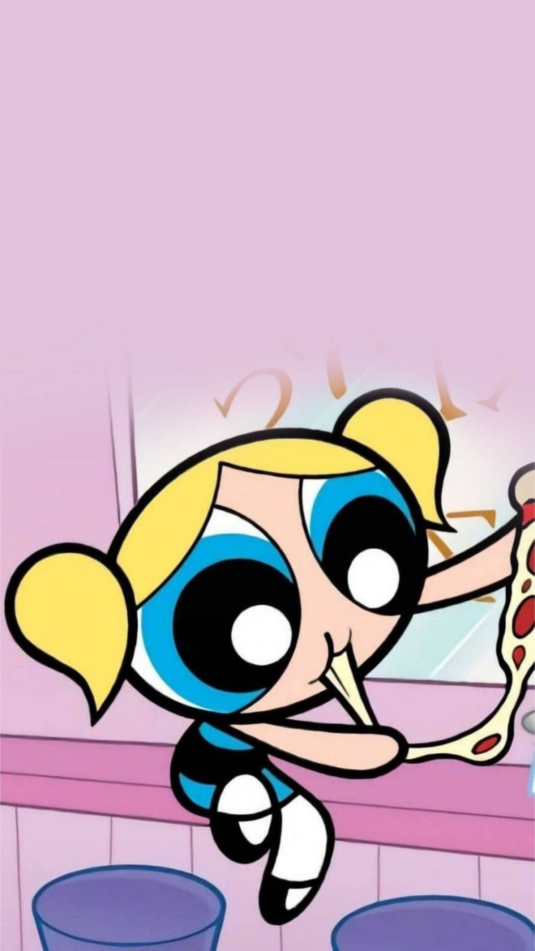 The Powerpuff Girls Bubbles Eating Pizza Wallpaper