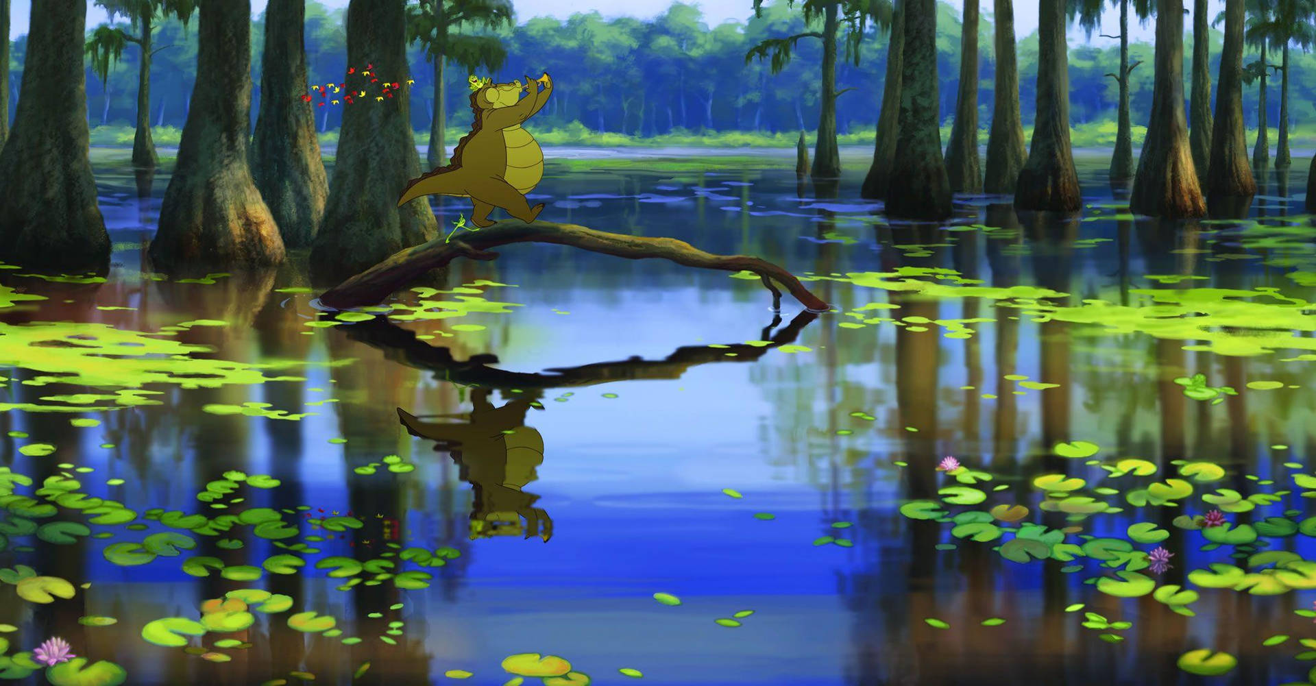 The Princess And The Frog In A Swamp Wallpaper