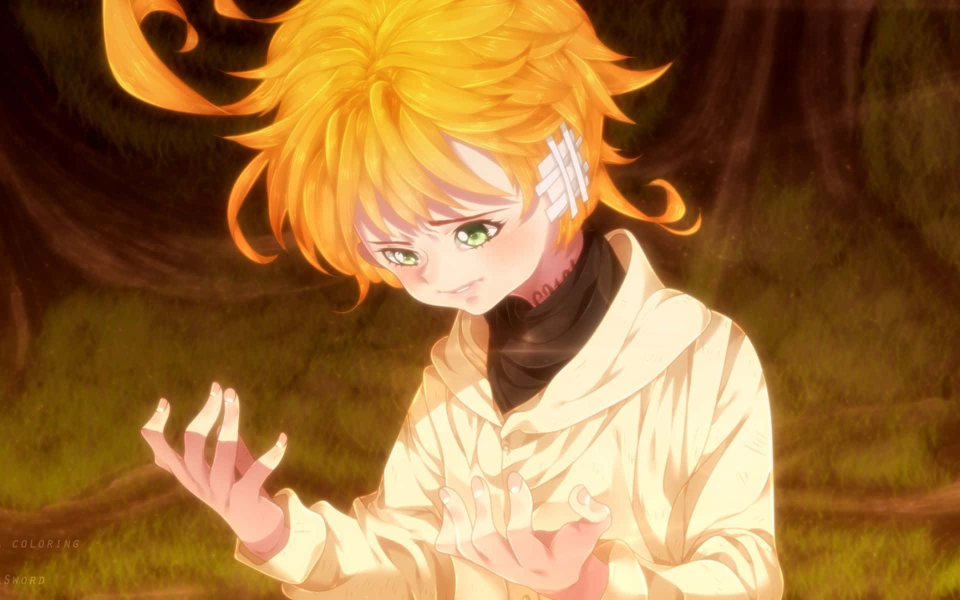 Emma Fra The Promised Neverland Står I Måneskinnet Bakgrunnsbildet