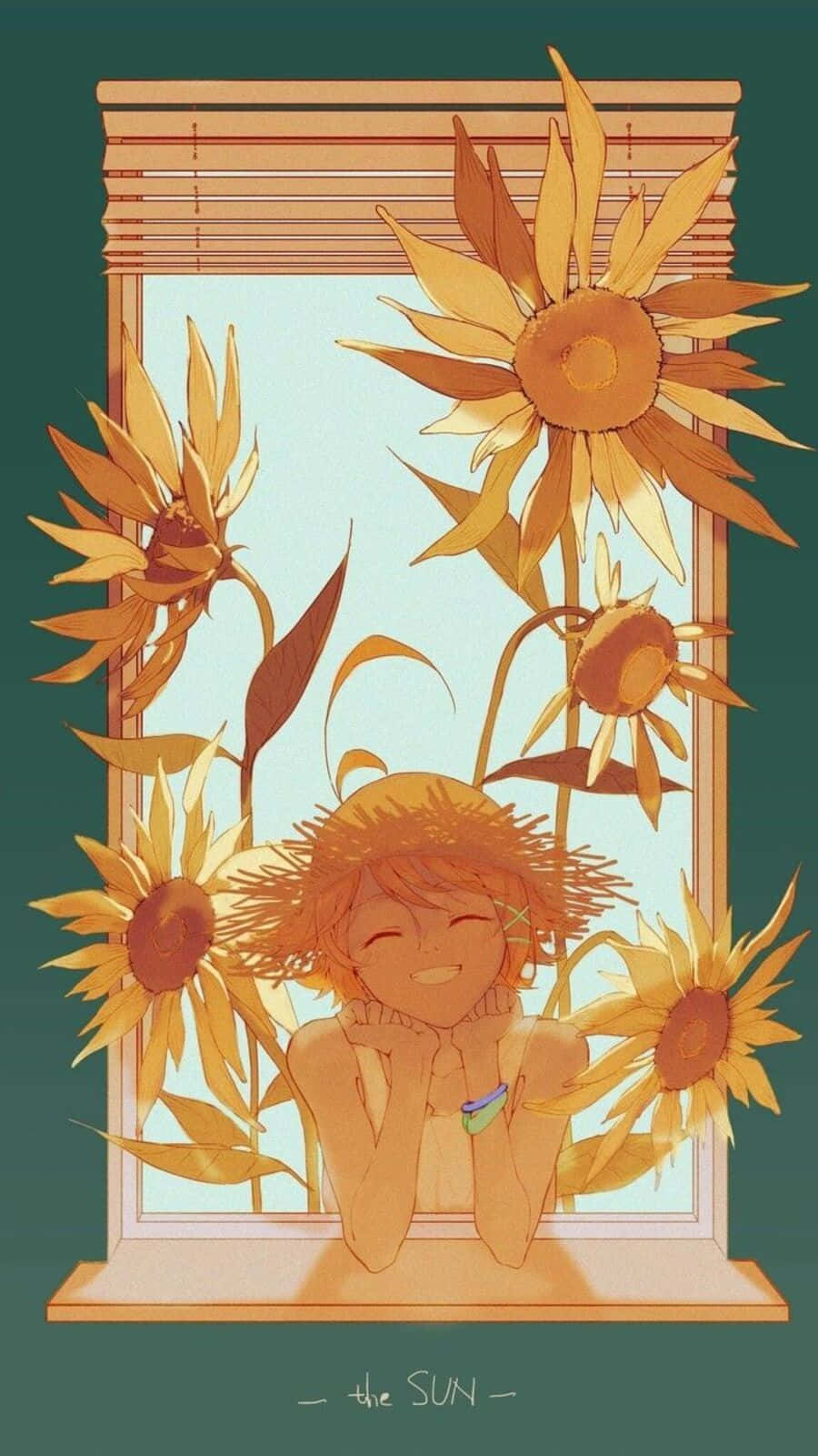 Emma from The Promised Neverland animated series, showcasing her bright smile and determination. Wallpaper