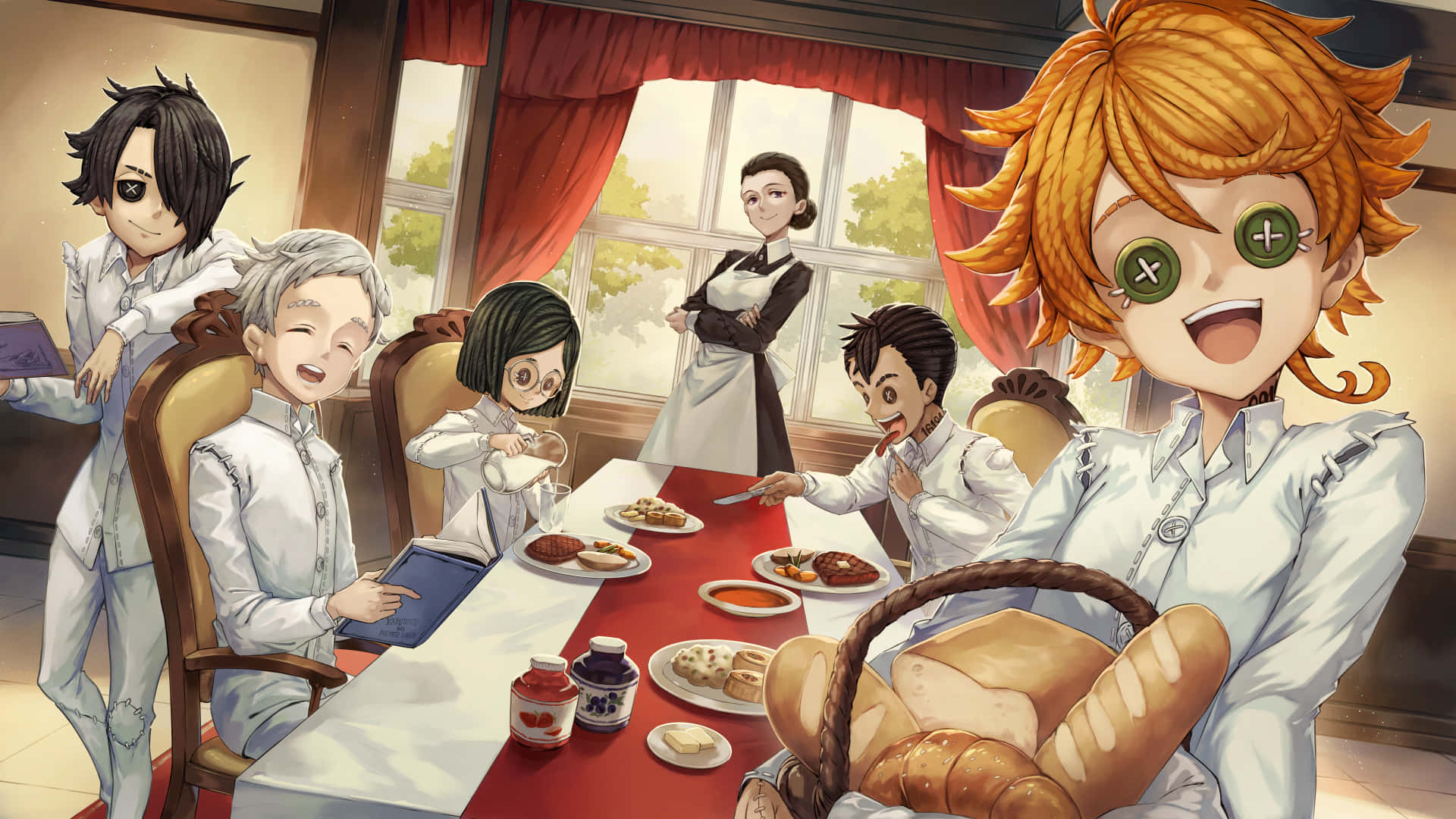 Isabella, Antagonisten Fra Anime The Promised Neverland, I En Slående Posering Bakgrunnsbildet