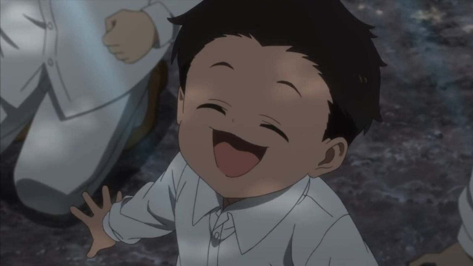 Phil from The Promised Neverland, Smiling Against a Grunge Background Wallpaper