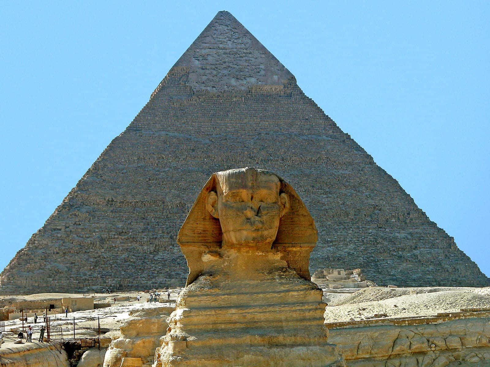 Leimponenti Piramidi Di Giza E La Grande Sfinge Al Tramonto Sfondo