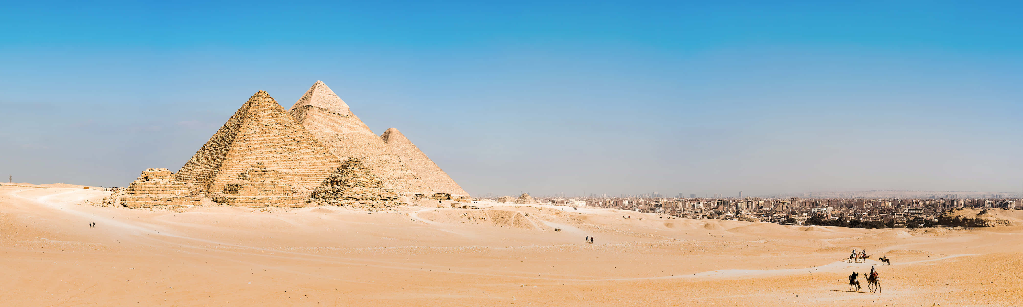 Ilgruppo Di Tour In Cammello Alle Piramidi Di Giza Sfondo