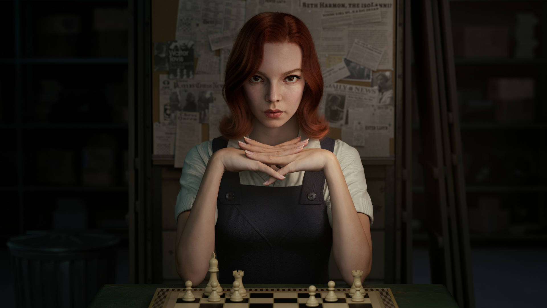 Chess prodigy Beth Harmon battling her opponents in The Queen's Gambit. Wallpaper