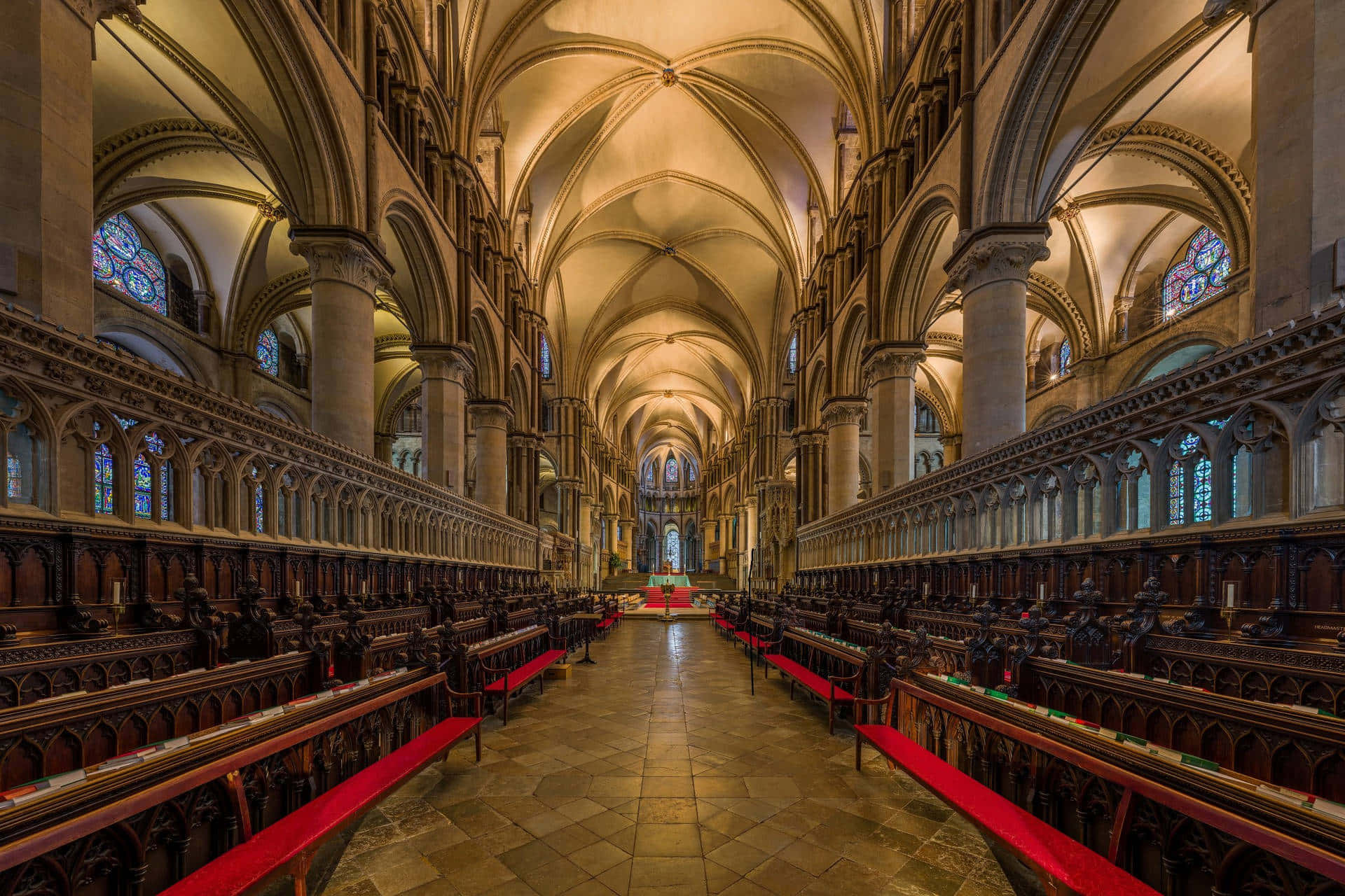 The Quire's Long Aisle At Canterbury Cathedral Wallpaper