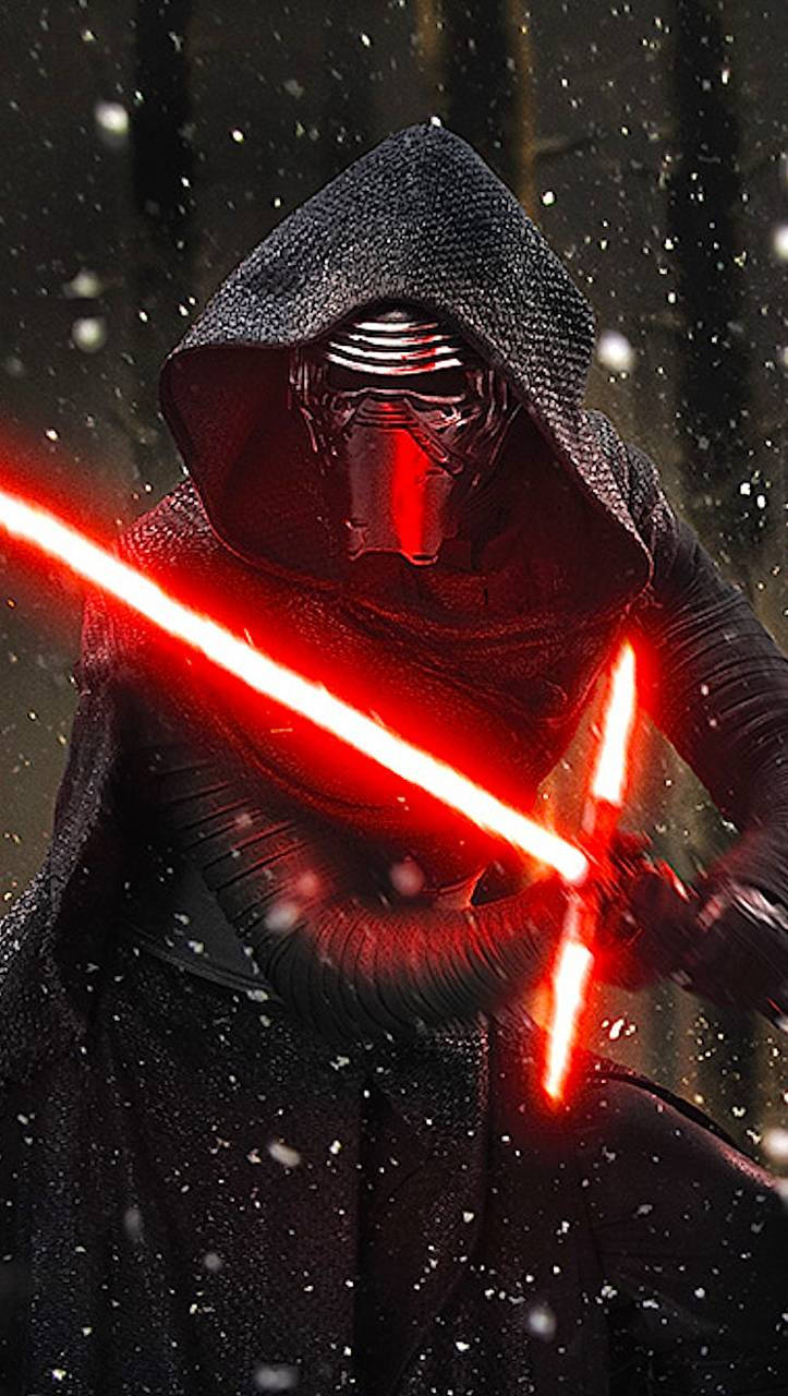 Kylo Ren brandishes his infamous red-bladed lightsaber Wallpaper