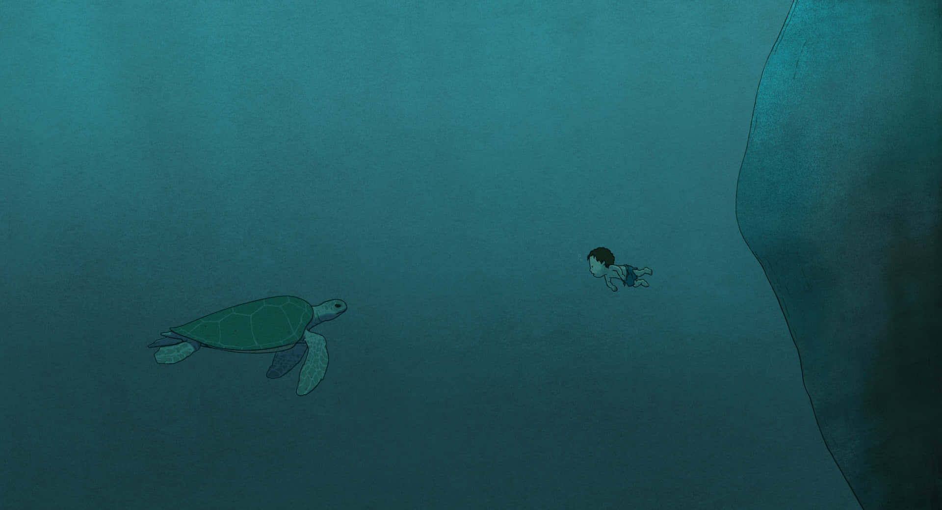 A magical encounter on the deserted shore in The Red Turtle Wallpaper