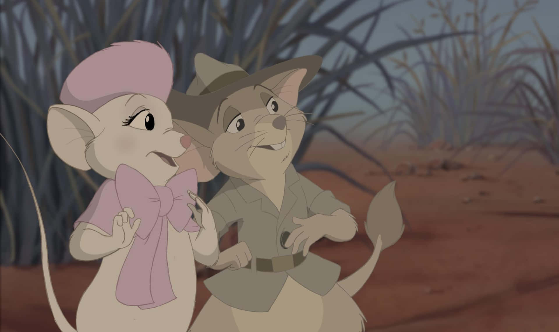 The Rescuers Down Under adventure scene with Bernard, Miss Bianca, and Marahute Wallpaper