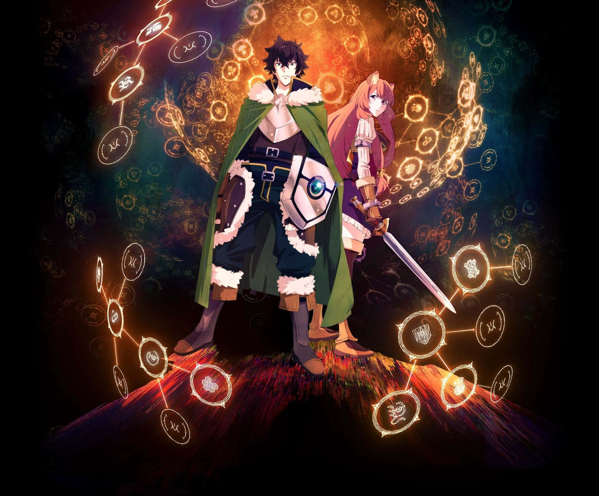 The Rising of The Shield Hero team together in a dramatic setting
